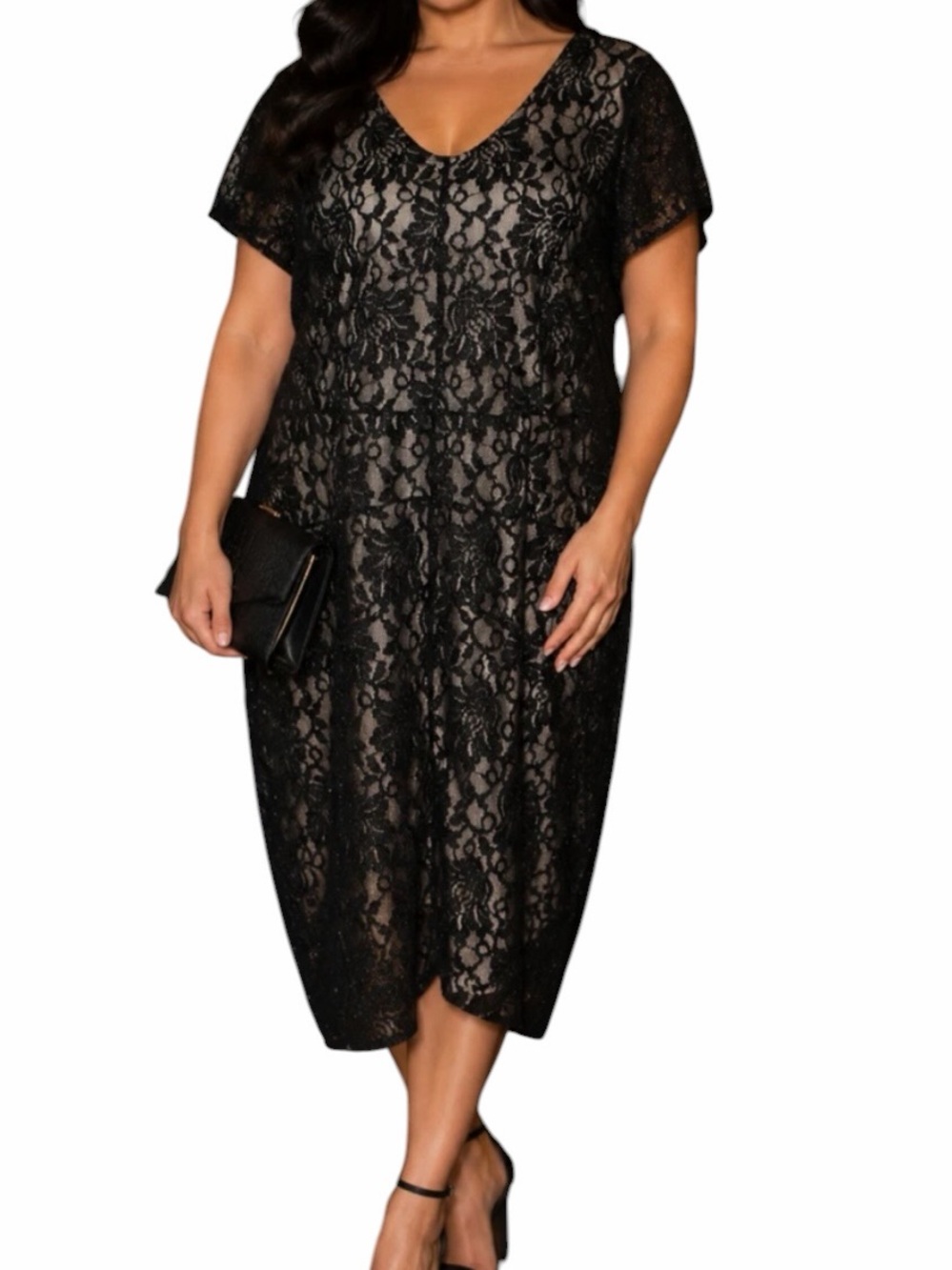 Lane Bryant Black Lace V-Neck Short Sleeve Midi Sheath Dress 18